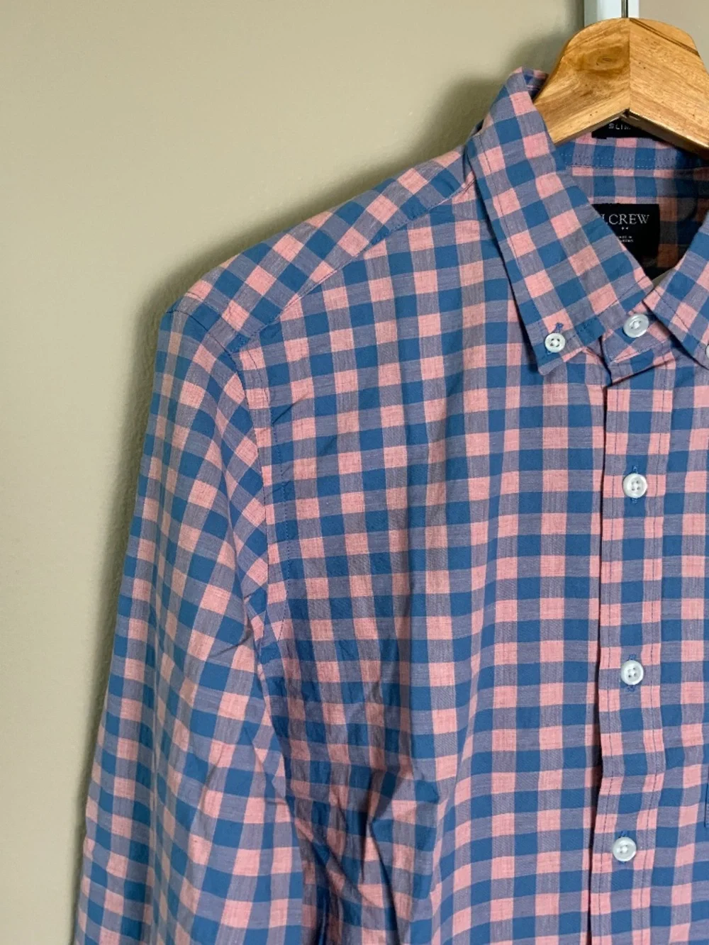 J. Crew Slim Heathered Cotton Gingham Button Down Oxford Shirt
